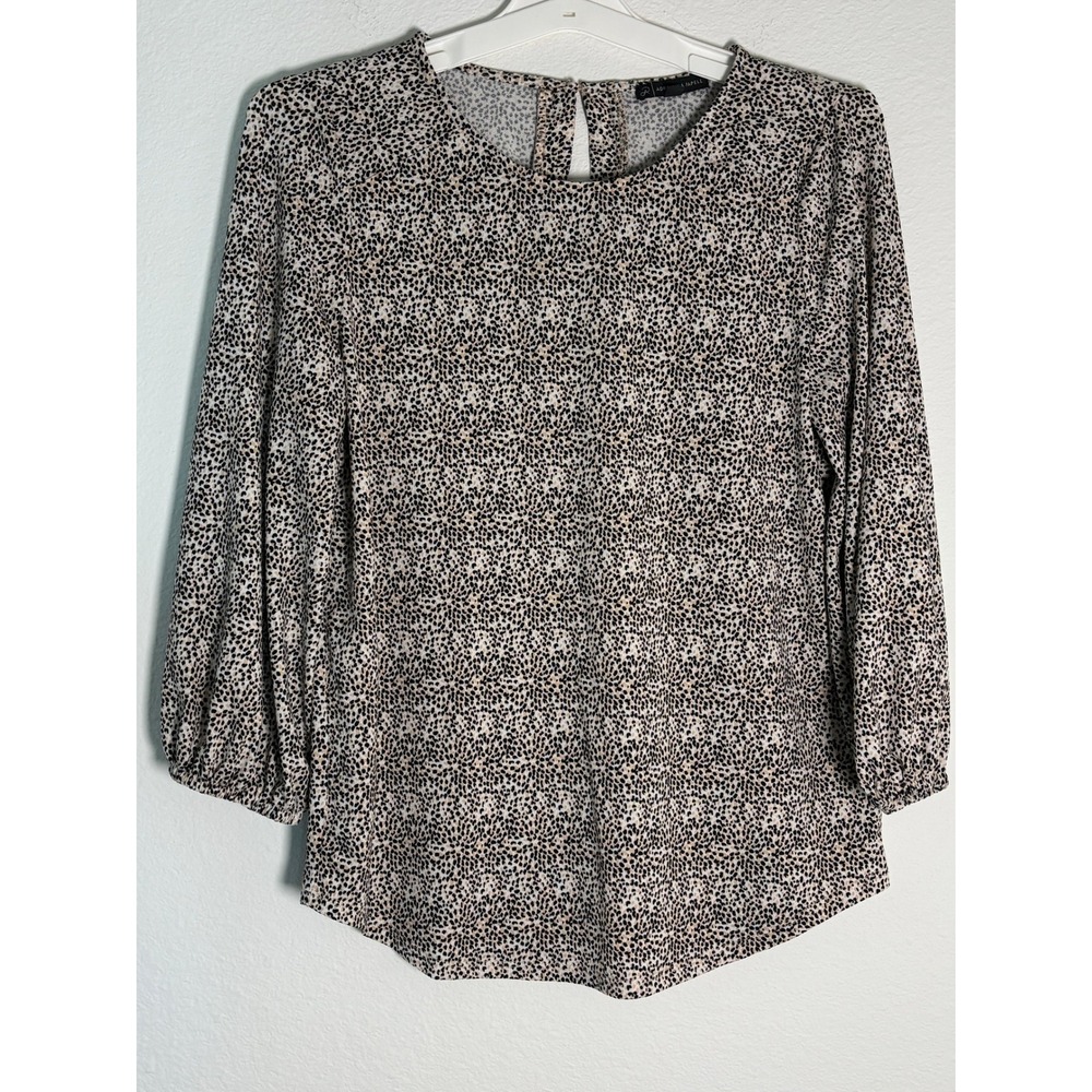 Adrianna Papell Womens Tan Black Animal Print 3/4 Sleeve Keyhole Blouse Small